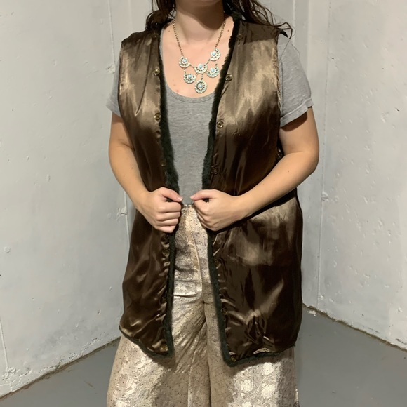 Vintage Paisley Jacket Coat Fur Trimmed Hood Removable Fur Lined Vest Large EUC - Picture 12 of 13